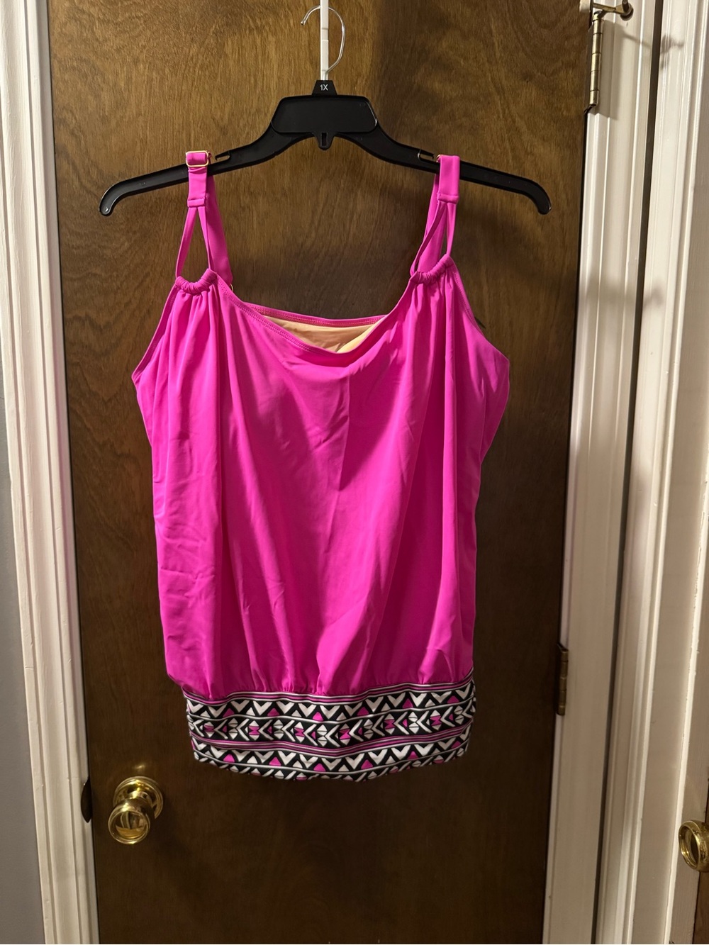 Lane Bryant Hot Pink Swim Tank with Patterned Hem